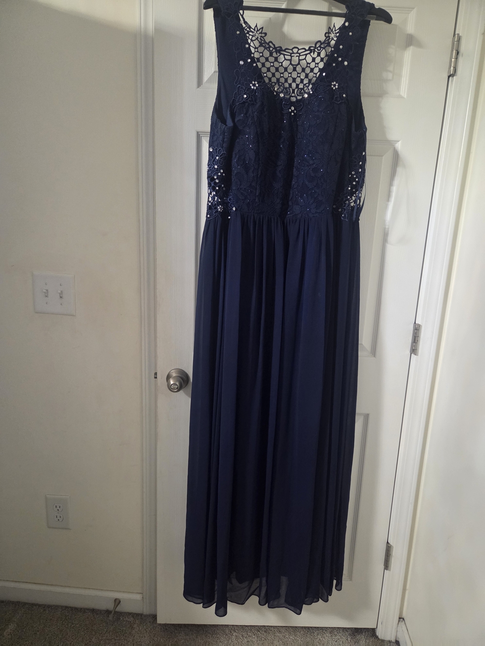 City Studio Navy Lace & Chiffon Evening Dress